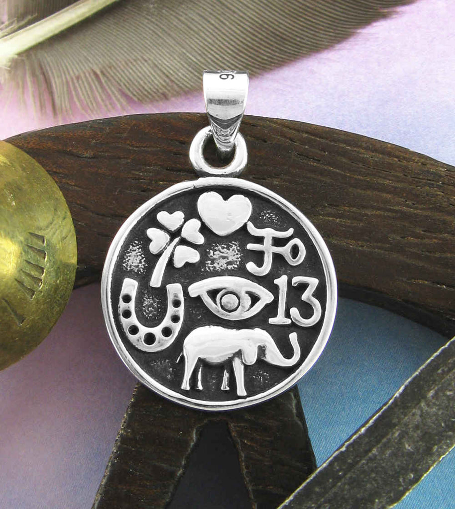 Horseshoe Four-Leaf Clover Elephant 13 Evil Eye Heart Lucky Charms Oxidized Pendant  | Woot & Hammy