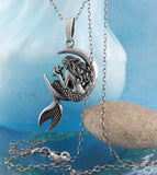 Mythical Mermaid Sitting on Crescent Moon Holding Starfish Pendant | Woot & Hammy
