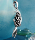 Mythical Mermaid Sitting on Crescent Moon Holding Starfish Pendant | Woot & Hammy