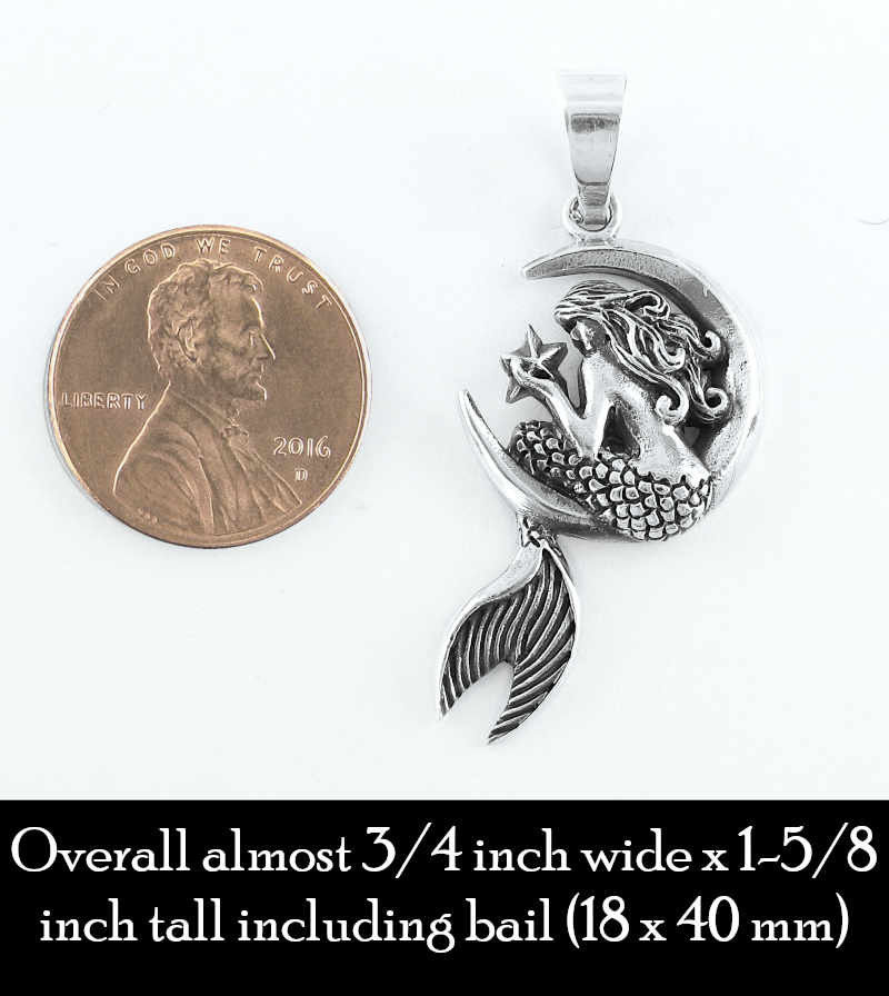 Mythical Mermaid Sitting on Crescent Moon Holding Starfish Pendant | Woot & Hammy