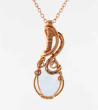 Natural Moonstone Wire-wrapped Cabochon Pendant Necklace - Handmade