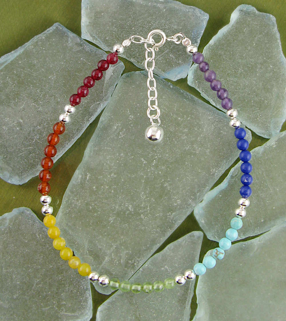 Rainbow Multi-colored Chakra Beaded Silver Bracelet | Woot & Hammy