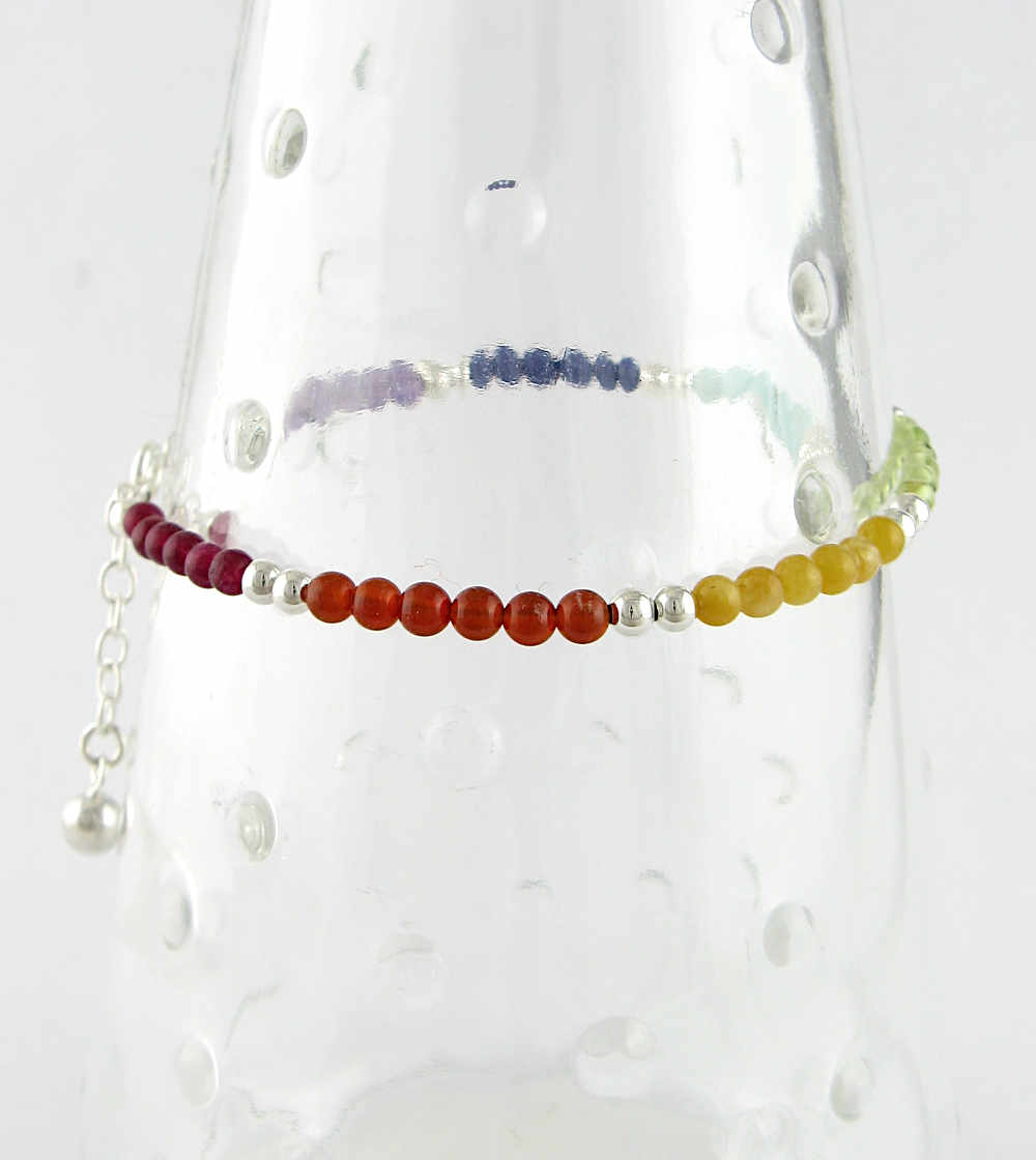 Rainbow Multi-colored Chakra Beaded Silver Bracelet | Woot & Hammy