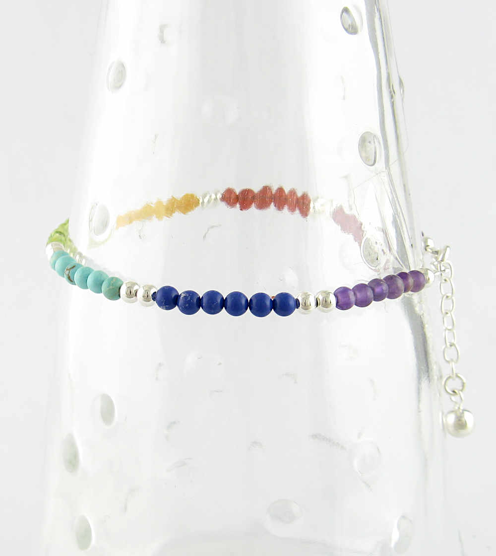 Rainbow Multi-colored Chakra Beaded Silver Bracelet | Woot & Hammy