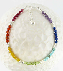 Rainbow Multi-colored Chakra Beaded Silver Bracelet | Woot & Hammy