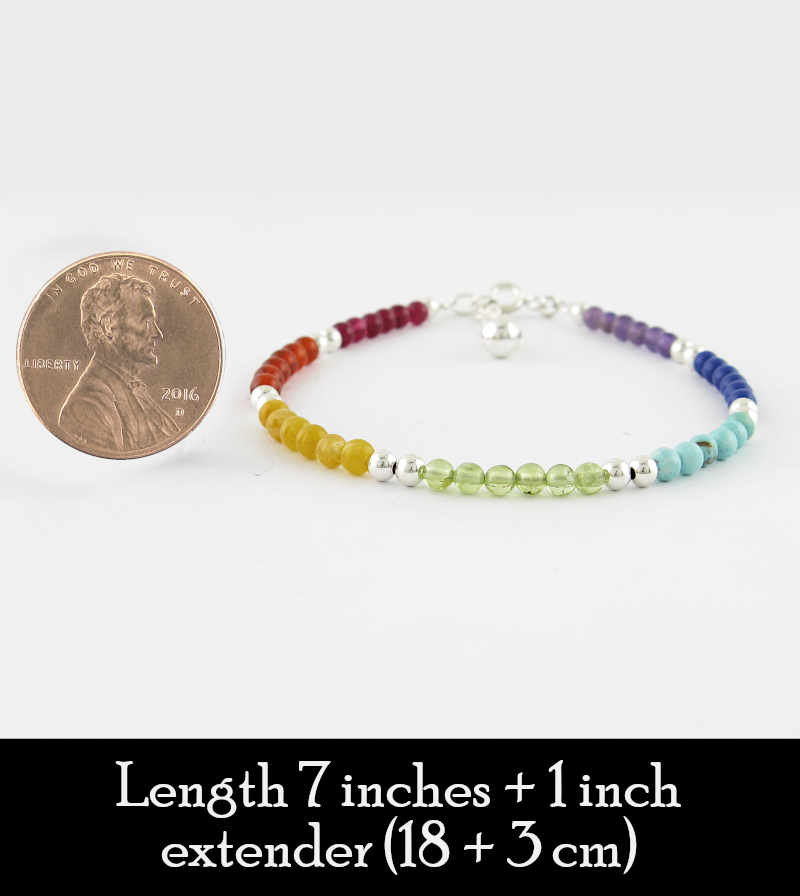 Rainbow Multi-colored Chakra Beaded Silver Bracelet | Woot & Hammy