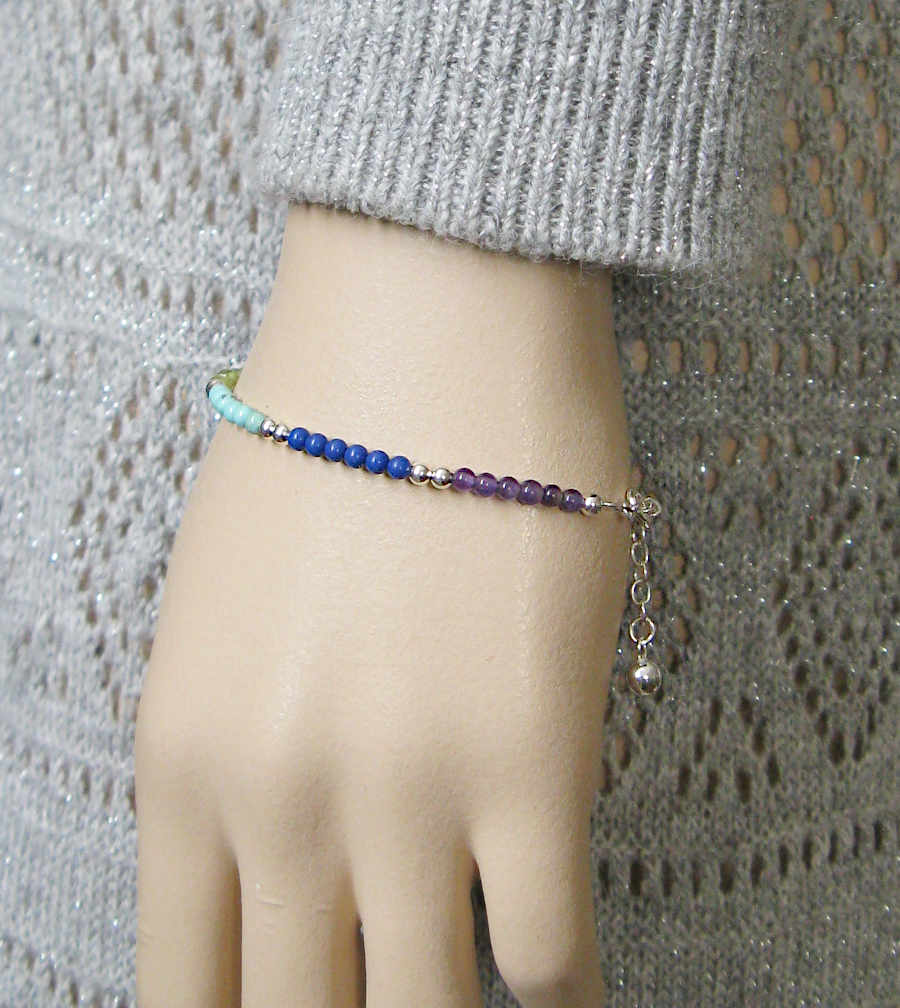 Rainbow Multi-colored Chakra Beaded Silver Bracelet | Woot & Hammy