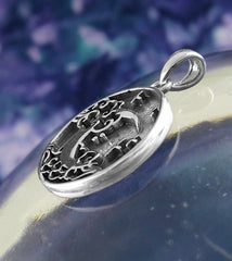 Night Sky With Crescent Moon, Stars, and Clouds Oxidized Round Pendant Planets | Woot & Hammy