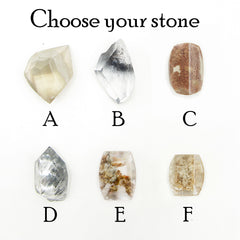 Labeled front view of 6 different Garden quartz druzy gemstones on white background