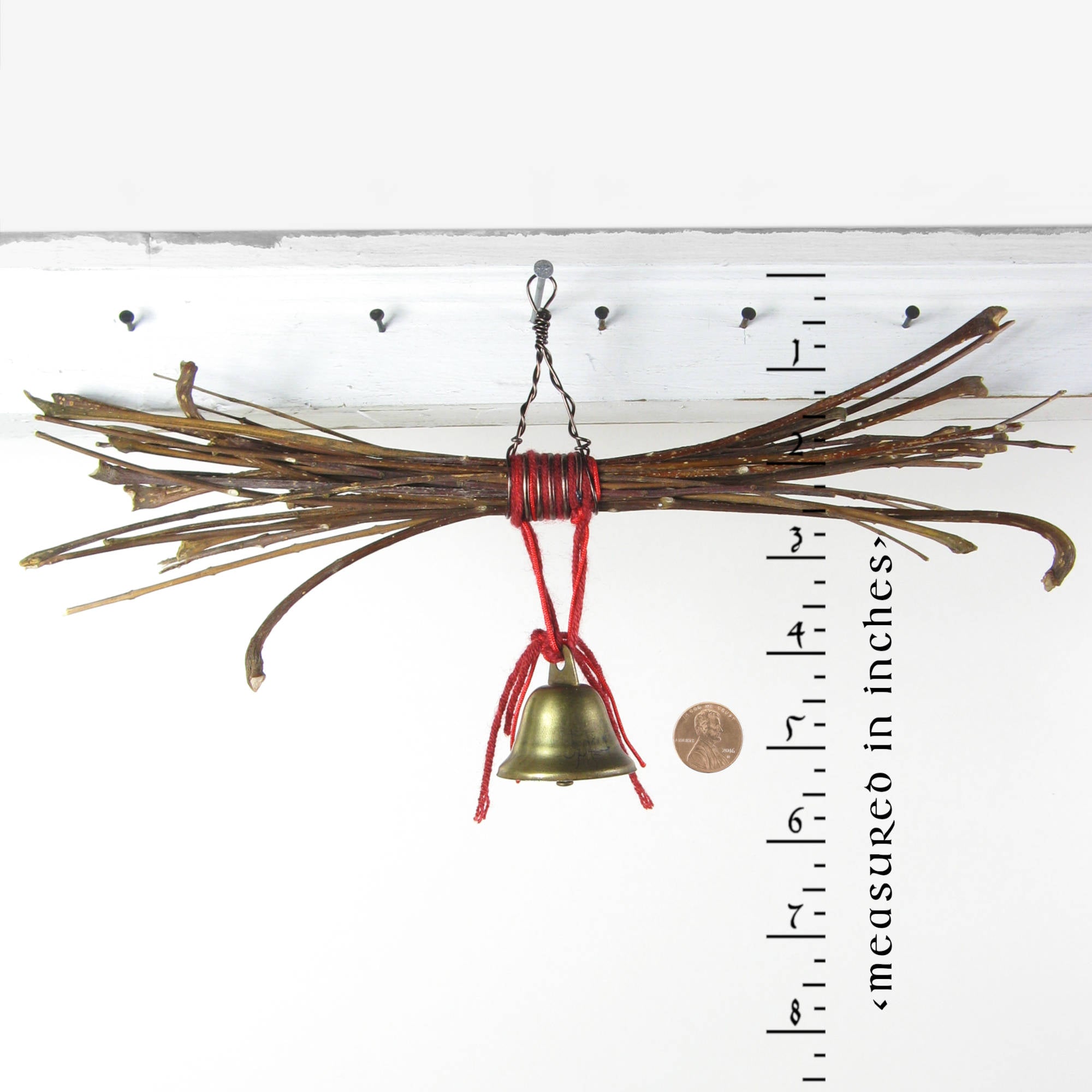 Witch's Bell Rustic Sheaf of Twigs Red Twine Handcrafted Pagan Wiccan Witch Energy-Cleansing Protection Rustic Primitive Nature Worship Sacred Space Witchy Gift Alternative Decor | Woot & Hammy