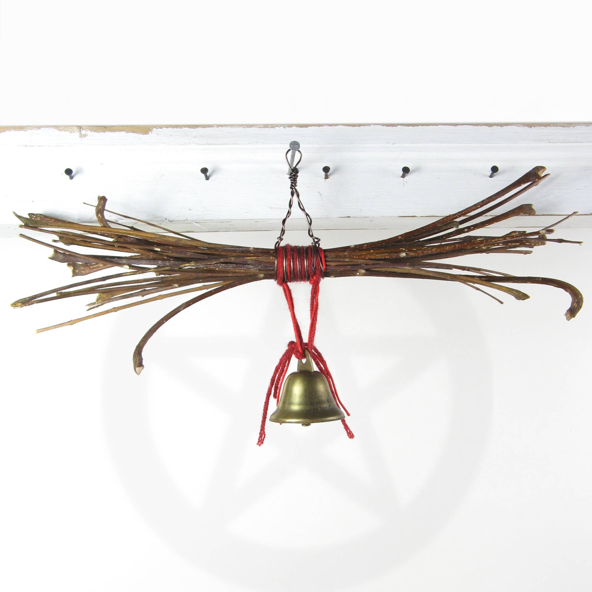 Witch's Bell Rustic Sheaf of Twigs Red Twine Handcrafted Pagan Wiccan Witch Energy-Cleansing Protection Rustic Primitive Nature Worship Sacred Space Witchy Gift Alternative Decor | Woot & Hammy