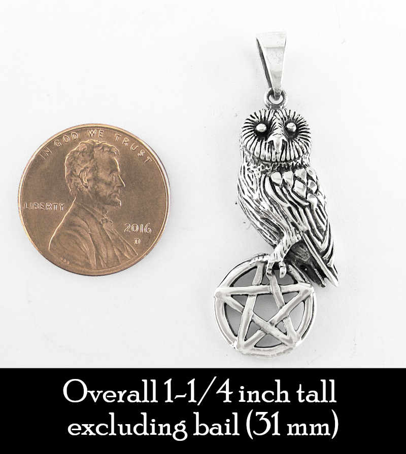 Owl Perched On Cut-Out Pentagram Oxidized Cutout Pendant Night Wisdom Magic | Woot & Hammy