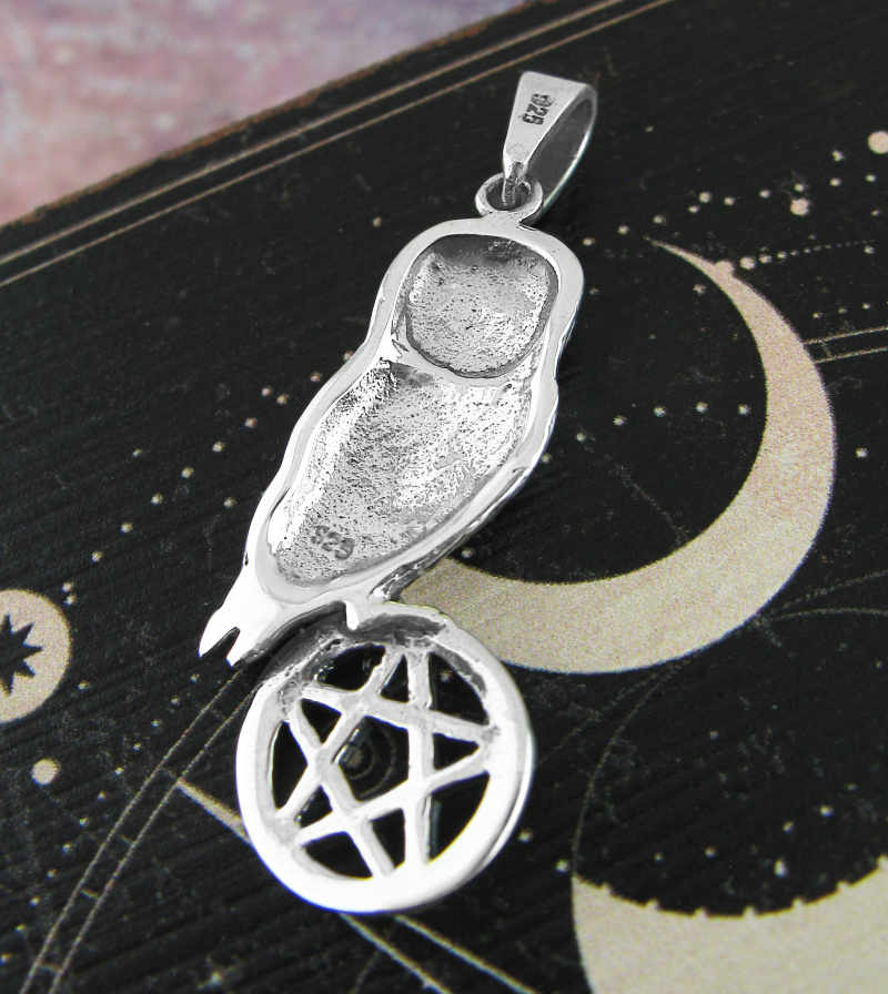 Owl Perched On Cut-Out Pentagram Oxidized Cutout Pendant Night Wisdom Magic | Woot & Hammy