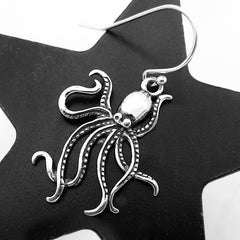 Oxidized Octopus Drop Earrings