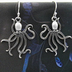 Oxidized Octopus Drop Earrings