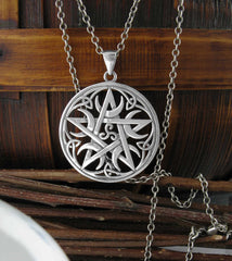 Pentagram With Five Crescent Moons, Triskele and Celtic Knots Cut-Out Pendant | Woot & Hammy