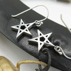 Pentagram Braided Rope Pattern Oxidized Cut-Out Drop Hook Earrings Power of Five | Woot & Hammy