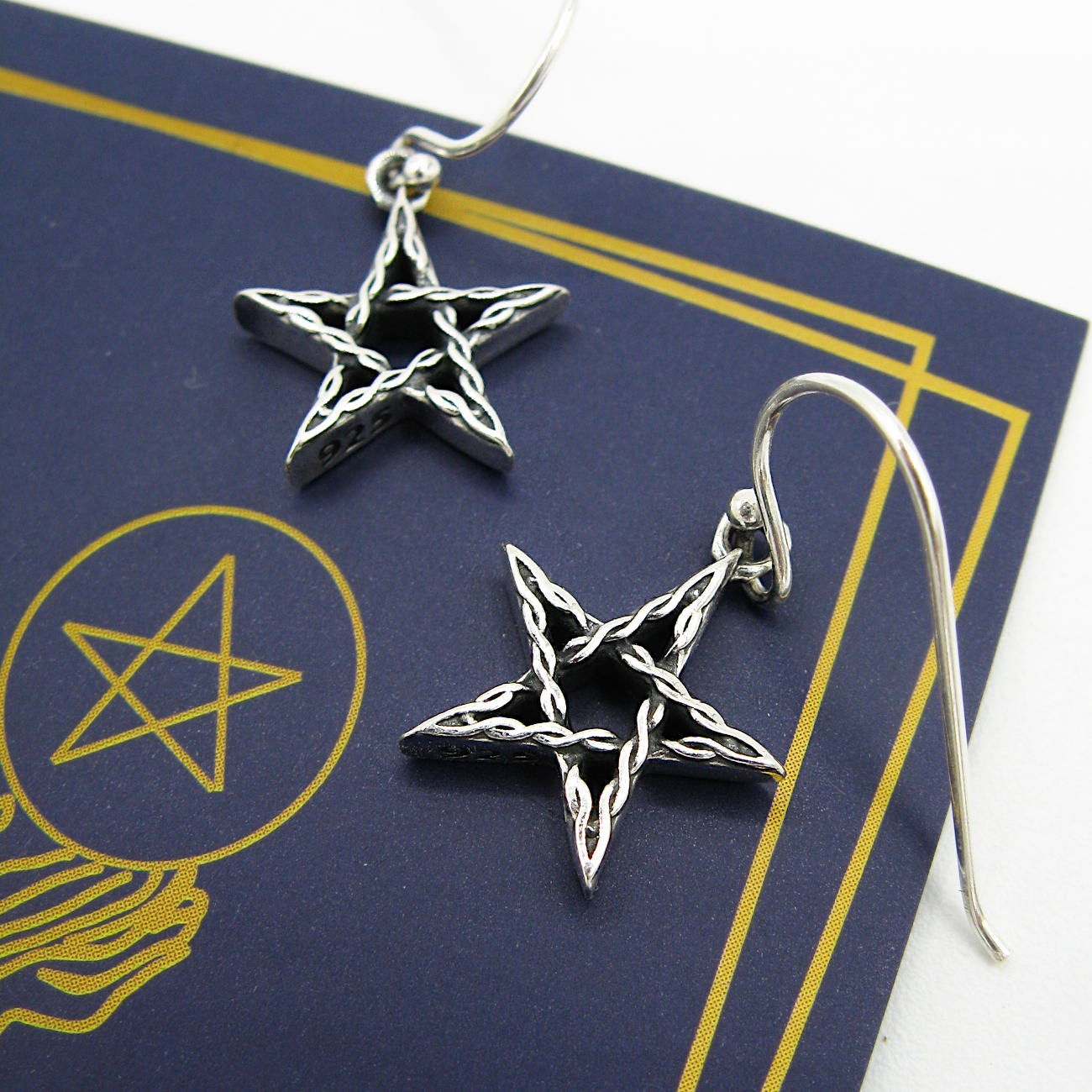 Pentagram Braided Rope Pattern Oxidized Cut-Out Drop Hook Earrings Power of Five | Woot & Hammy