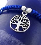 Tree of Life Adjustable Blue Slipknot Friendship Charm Bracelet