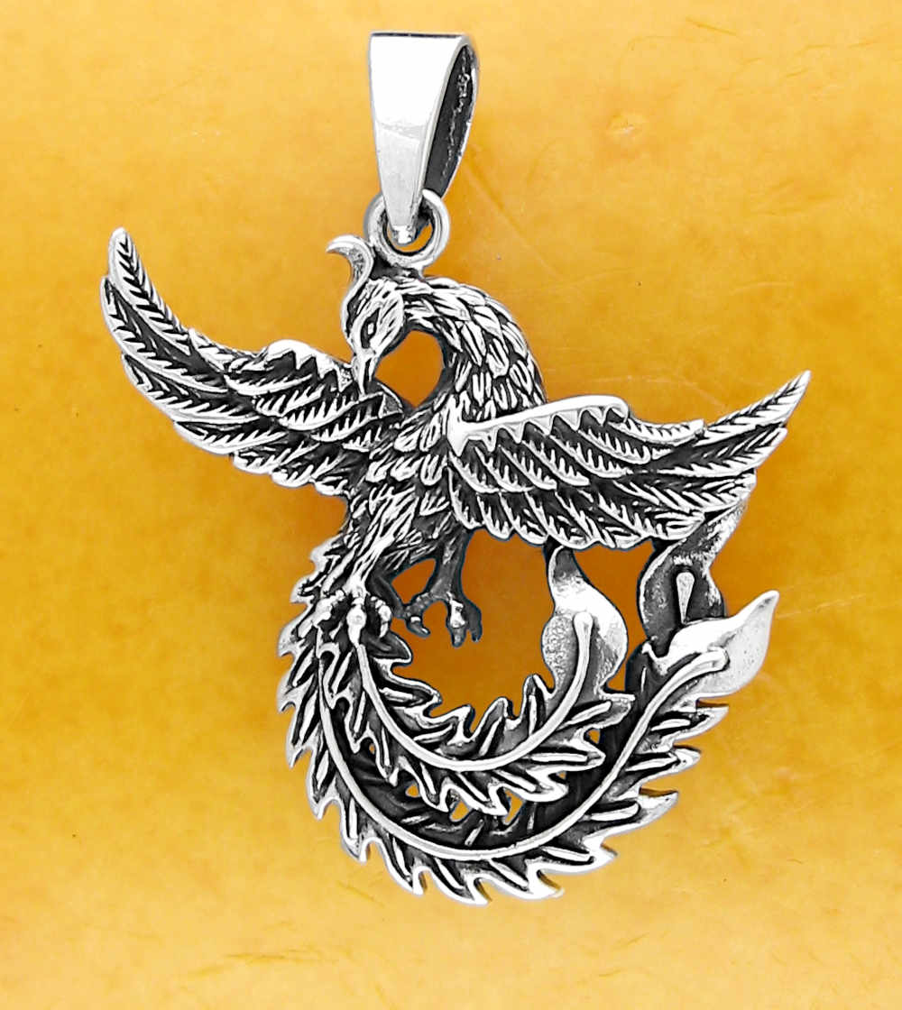 Phoenix Mythical Bird of Resurrection Rebirth Eternity Cut-Out Oxidized Pendant | Woot & Hammy