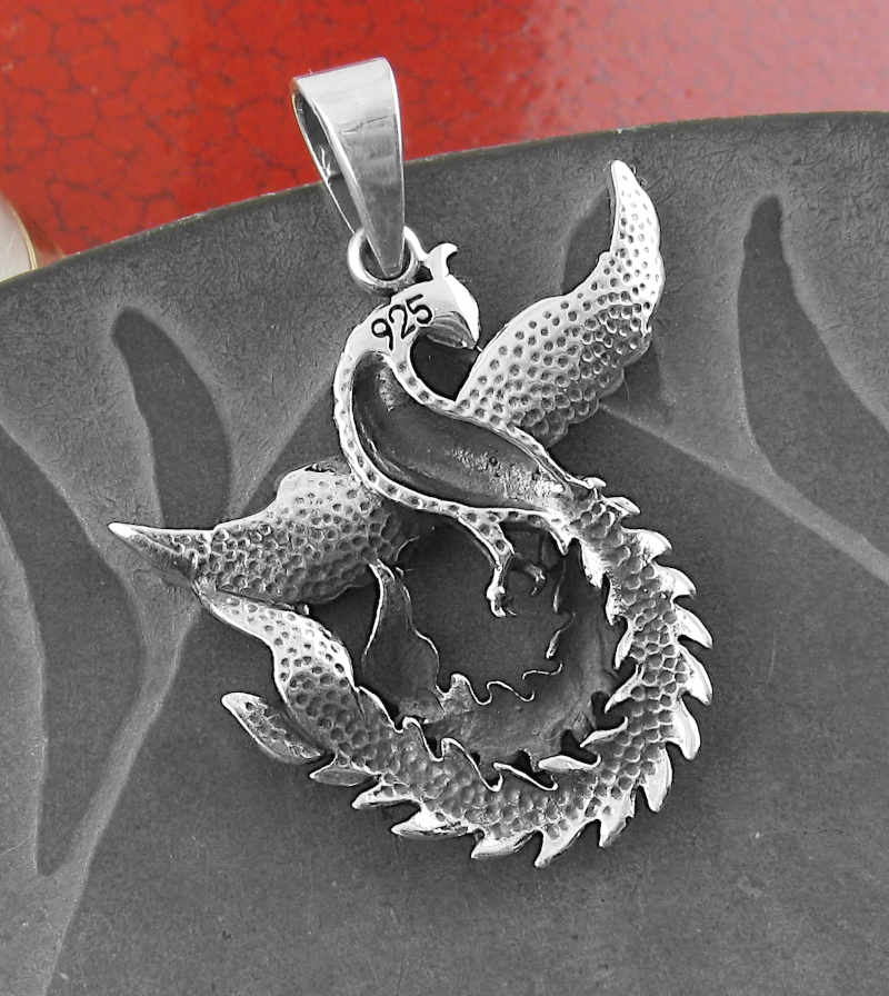 Phoenix Mythical Bird of Resurrection Rebirth Eternity Cut-Out Oxidized Pendant | Woot & Hammy