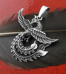 Phoenix Mythical Bird of Resurrection Rebirth Eternity Cut-Out Oxidized Pendant | Woot & Hammy