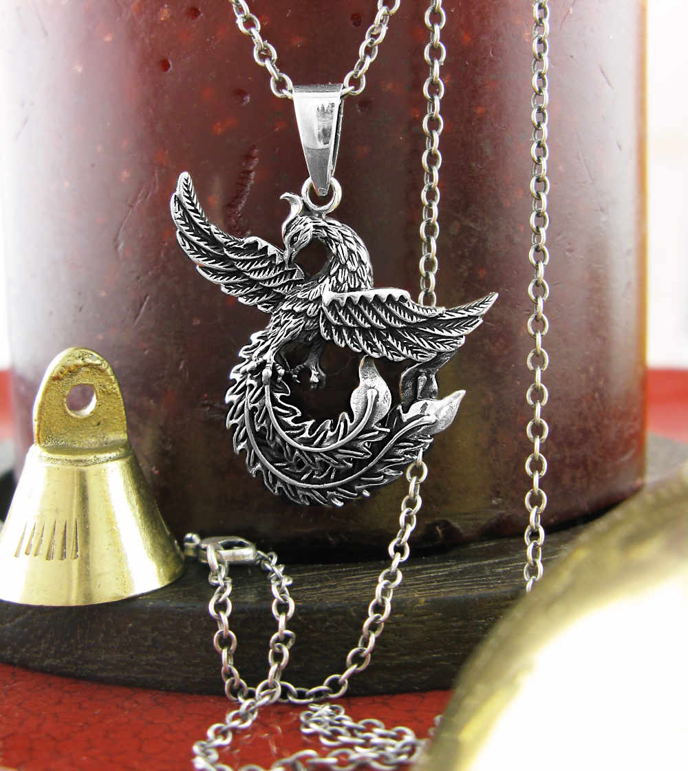 Phoenix Mythical Bird of Resurrection Rebirth Eternity Cut-Out Oxidized Pendant | Woot & Hammy