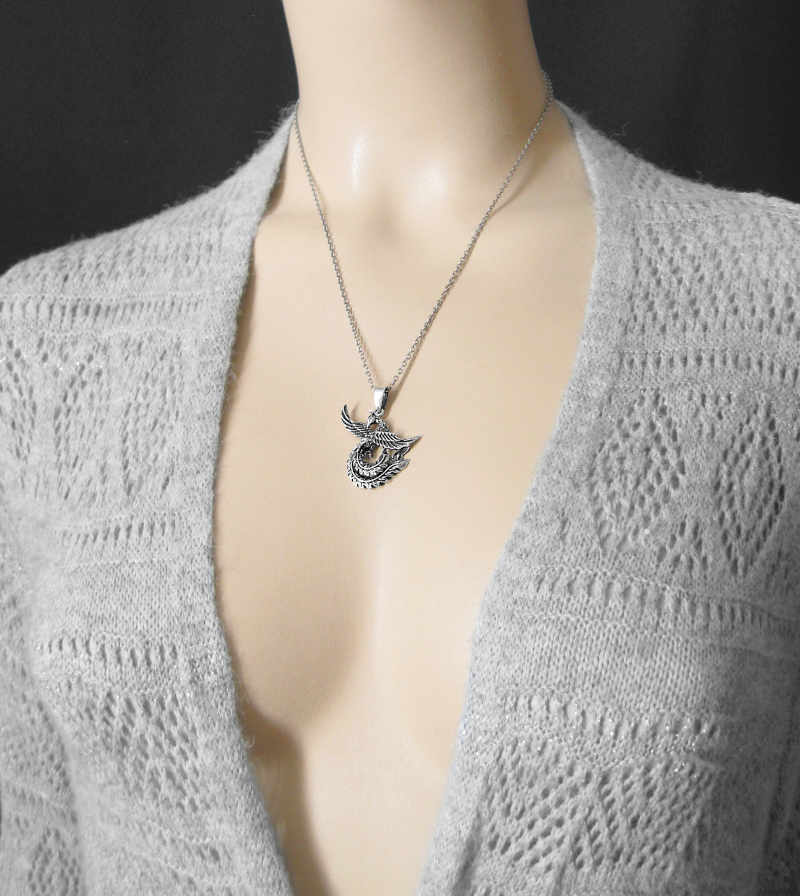 Phoenix Mythical Bird of Resurrection Rebirth Eternity Cut-Out Oxidized Pendant | Woot & Hammy