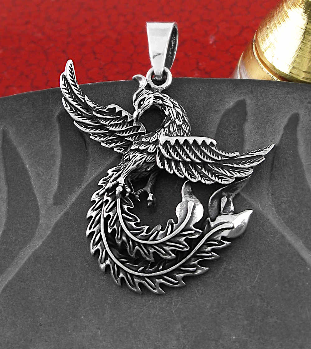 Phoenix Mythical Bird of Resurrection Rebirth Eternity Cut-Out Oxidized Pendant | Woot & Hammy