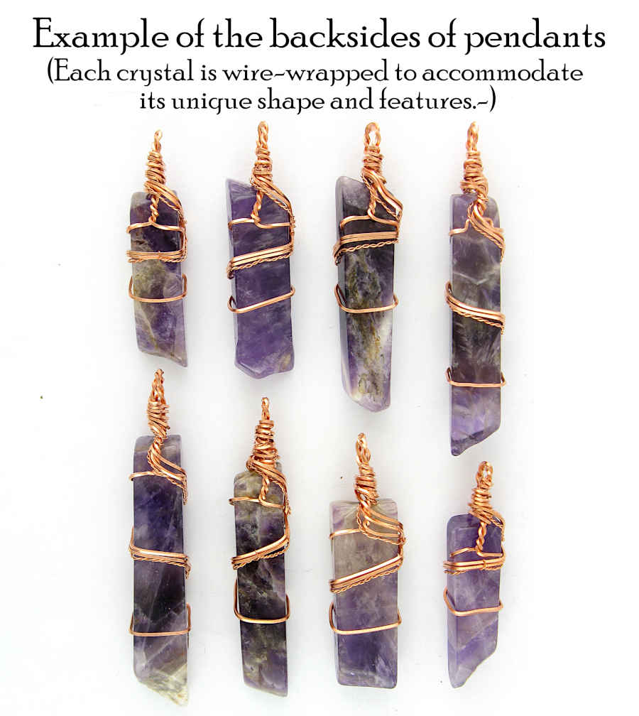 Polished Amethyst Bar Wrapped in Copper Wire w/ Swirls Handmade Pendant w/ 20-Inch Chain | Woot & Hammy