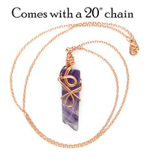 Polished Amethyst Bar Wrapped in Copper Wire w/ Swirls Handmade Pendant w/ 20-Inch Chain | Woot & Hammy