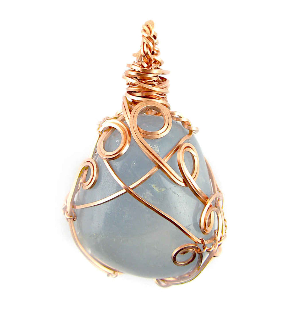 Polished Blue Celestite Crystal Pendant Copper Wire Wrapped with Chain Handmade 1 1 61d4bfe0 7dc2 4615 952c