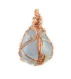 Copper Wire-Wrapped Polished Blue Crystal Pendant with 20" Chain, Handmade | Woot & Hammy