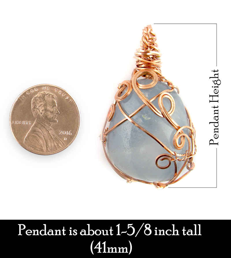 Copper Wire-Wrapped Polished Blue Crystal Pendant with 20" Chain, Handmade | Woot & Hammy