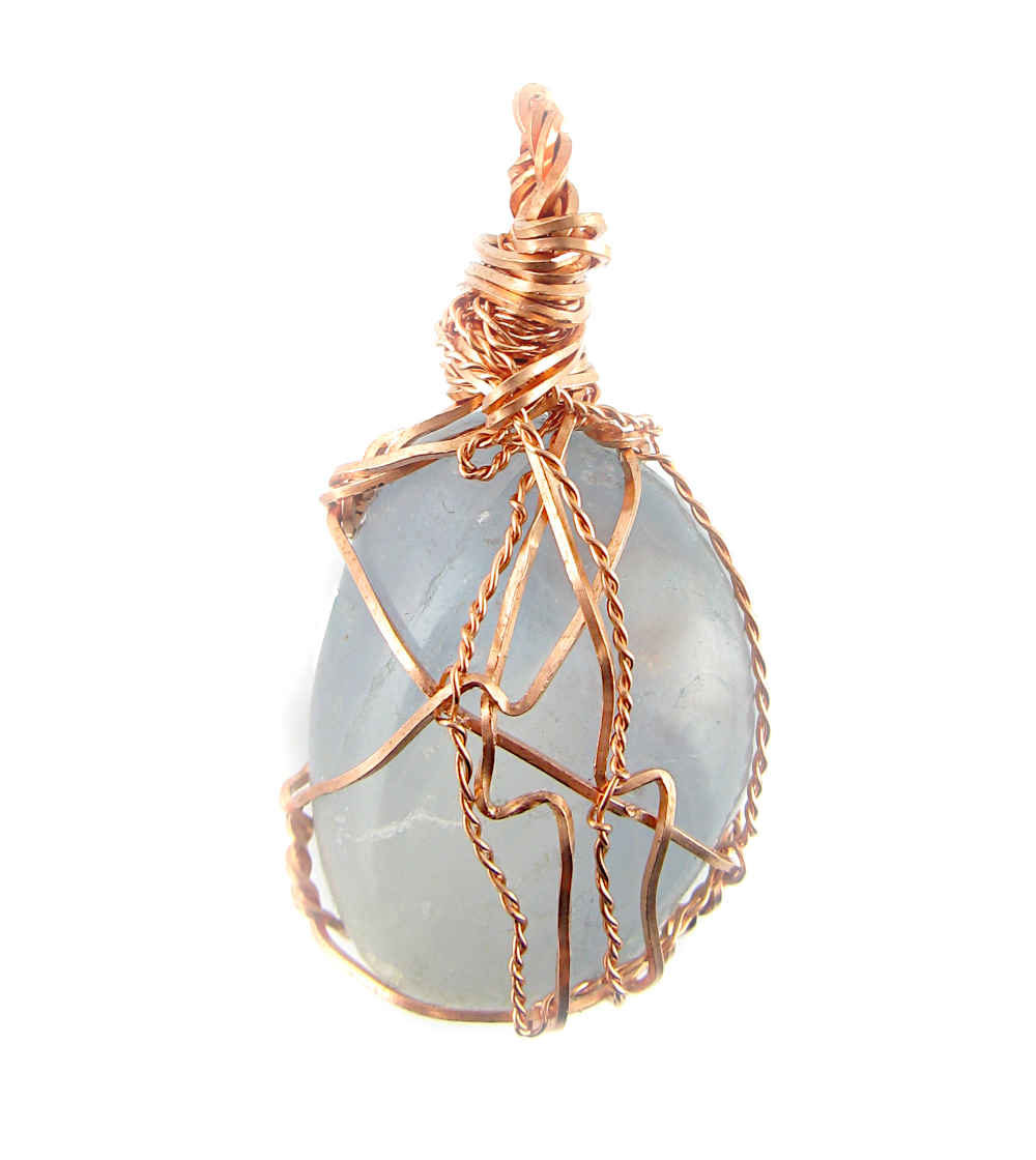 Copper Wire-Wrapped Polished Blue Celestite Crystal Pendant with 20" Chain, Handmade #2 | Woot & Hammy