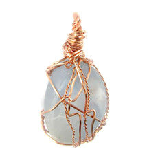 Copper Wire-Wrapped Polished Blue Celestite Crystal Pendant with 20" Chain, Handmade #2 | Woot & Hammy