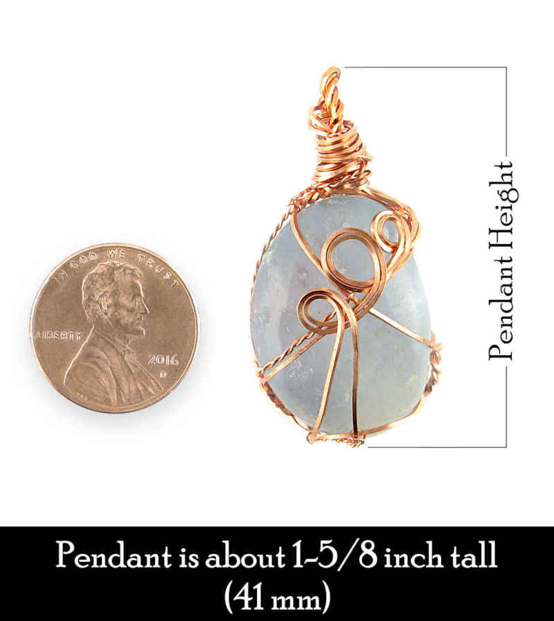 Copper Wire-Wrapped Polished Blue Celestite Crystal Pendant with 20" Chain, Handmade #2 | Woot & Hammy