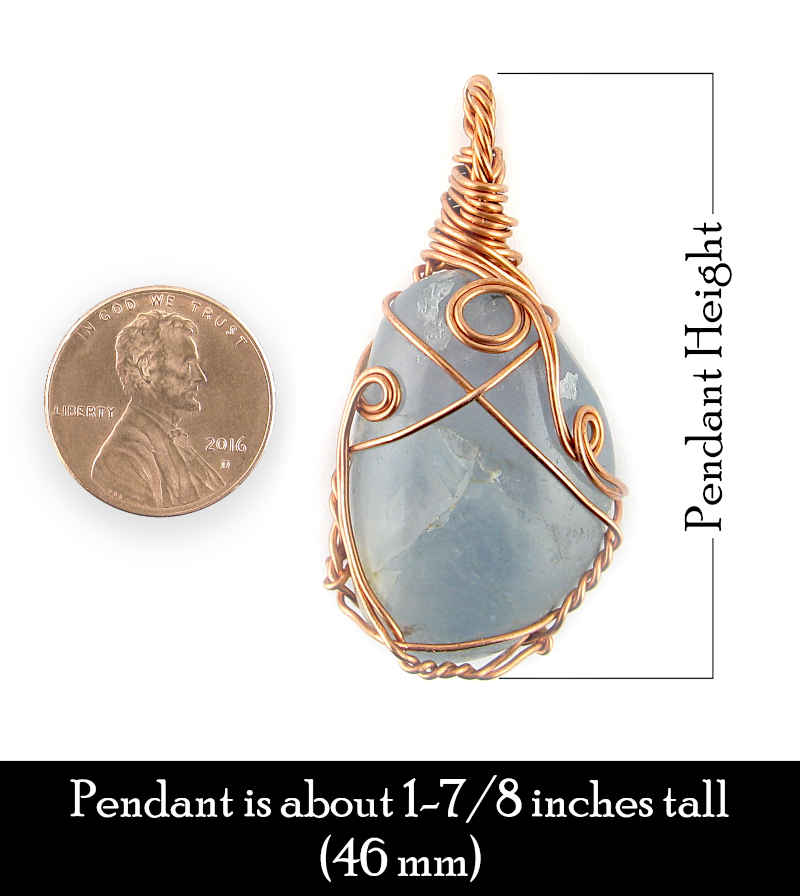 Copper Wire-Wrapped Polished Blue Celestite Crystal Pendant with 20" Chain, Handmade #3 | Woot & Hammy