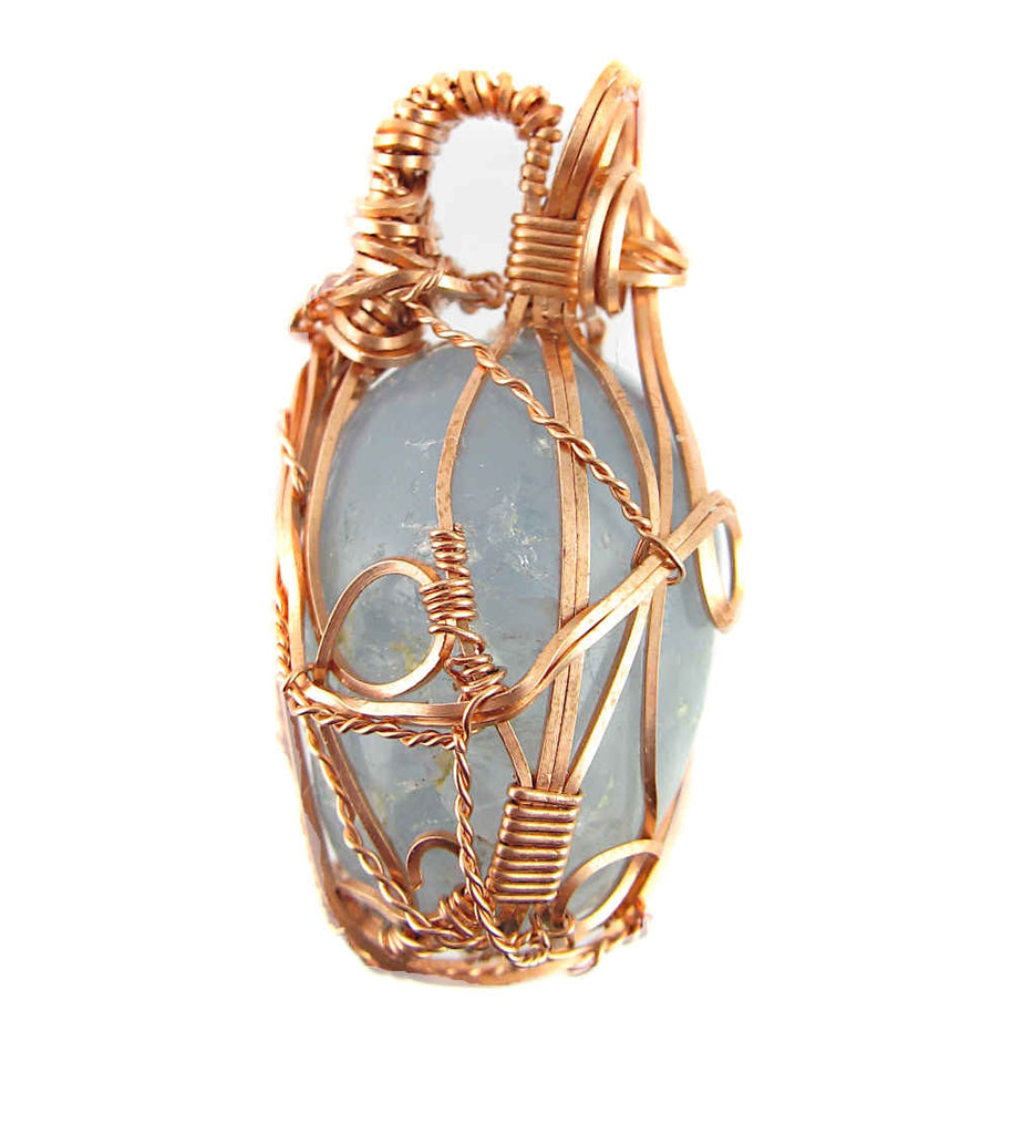 Copper Wire-Wrapped Polished Blue Celestite Crystal Pendant with 20" Chain, Handmade #4 | Woot & Hammy