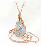 Copper Wire-Wrapped Polished Tumbled Blue Celestite Crystal Pendant with 20" Chain, Handmade #10 | Woot & Hammy