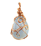 Copper Wire-Wrapped Polished Tumbled Blue Celestite Crystal Pendant with 20" Chain, Handmade #10 | Woot & Hammy