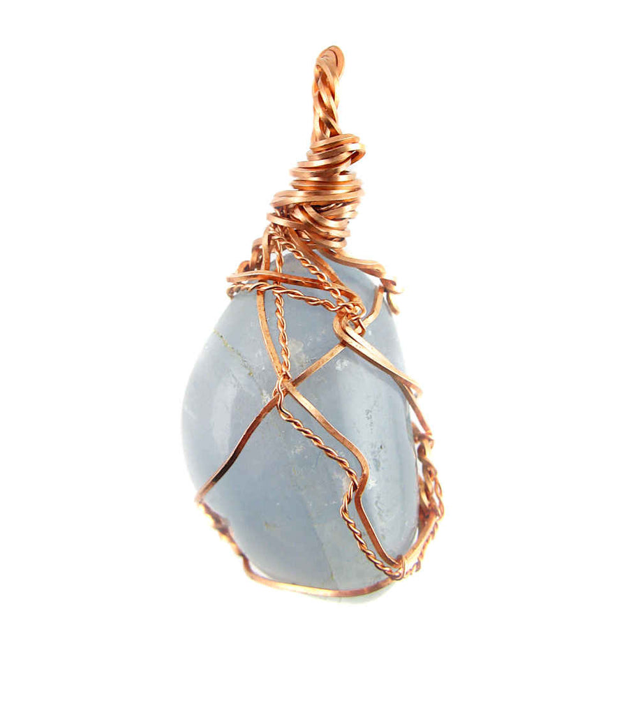 Polished Celestite Pendant Copper Wire Wrapped 10 wh069