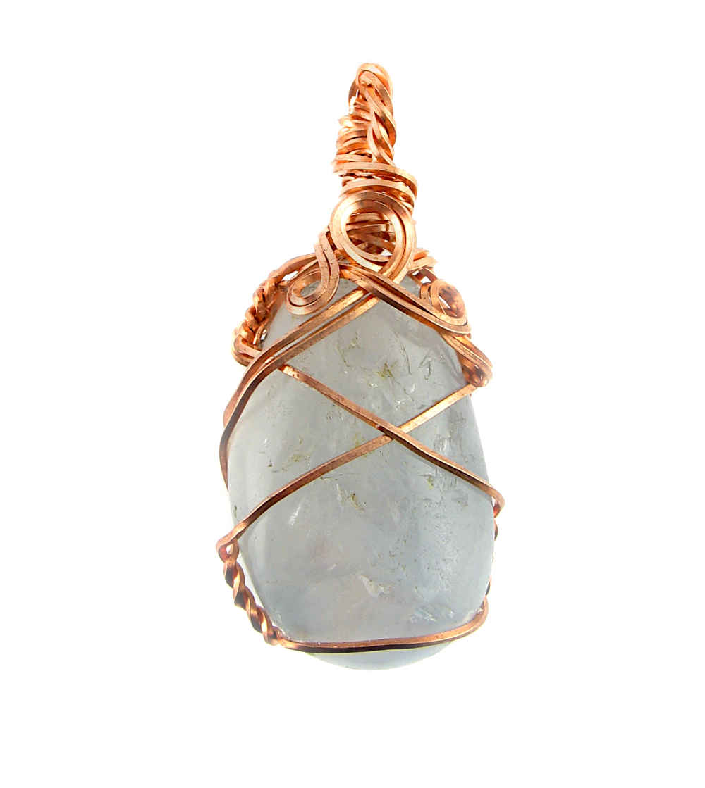 Copper Wire-Wrapped Polished Blue Celestite Crystal Pendant with 20" Chain, Handmade #2 | Woot & Hammy