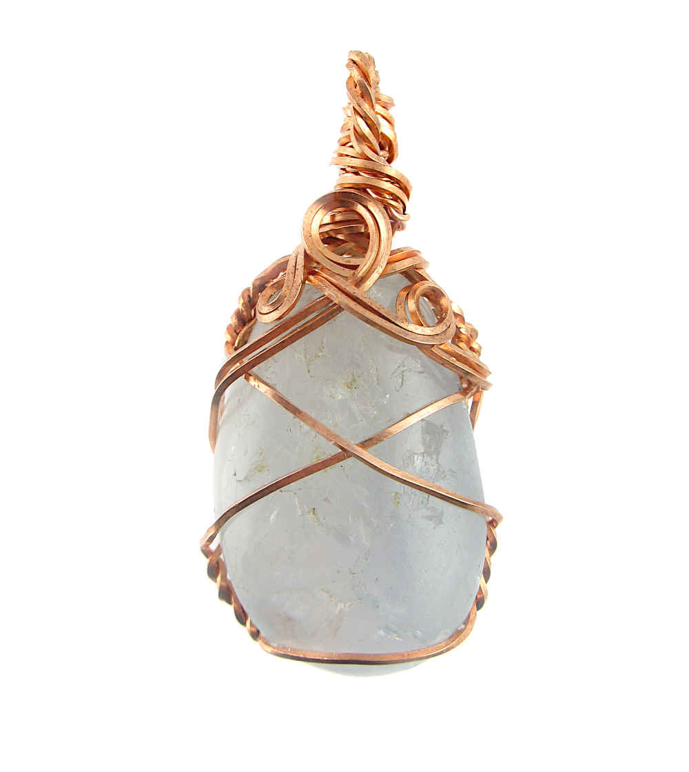 Copper Wire-Wrapped Polished Blue Celestite Crystal Pendant with 20" Chain, Handmade #2 | Woot & Hammy