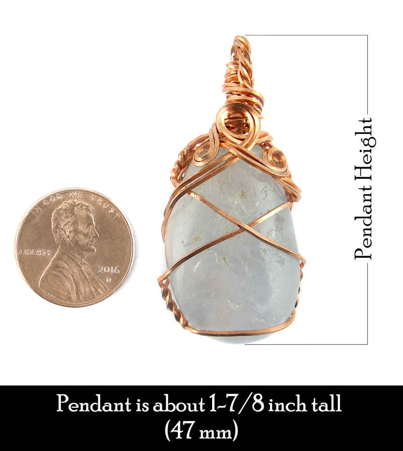 Copper Wire-Wrapped Polished Blue Celestite Crystal Pendant with 20" Chain, Handmade #2 | Woot & Hammy