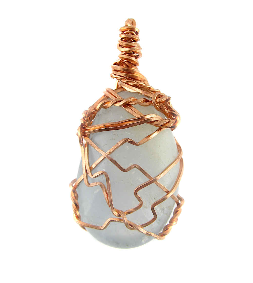 Copper Wire-Wrapped Polished Blue Celestite Crystal Pendant with 20" Chain, Handmade #2 | Woot & Hammy