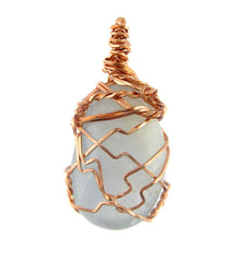 Copper Wire-Wrapped Polished Blue Celestite Crystal Pendant with 20" Chain, Handmade #2 | Woot & Hammy