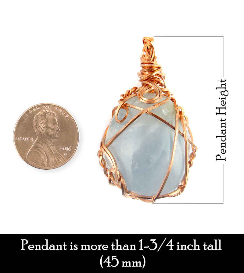 Copper Wire-Wrapped Polished Blue Celestite Crystal Pendant with 20" Chain, Handmade #7 | Woot & Hammy