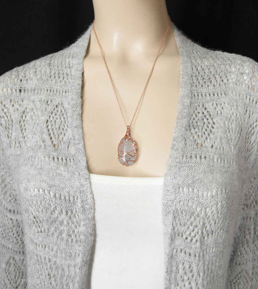 Copper Wire-Wrapped Polished Blue Celestite Crystal Pendant with 20" Chain, Handmade #8 | Woot & Hammy