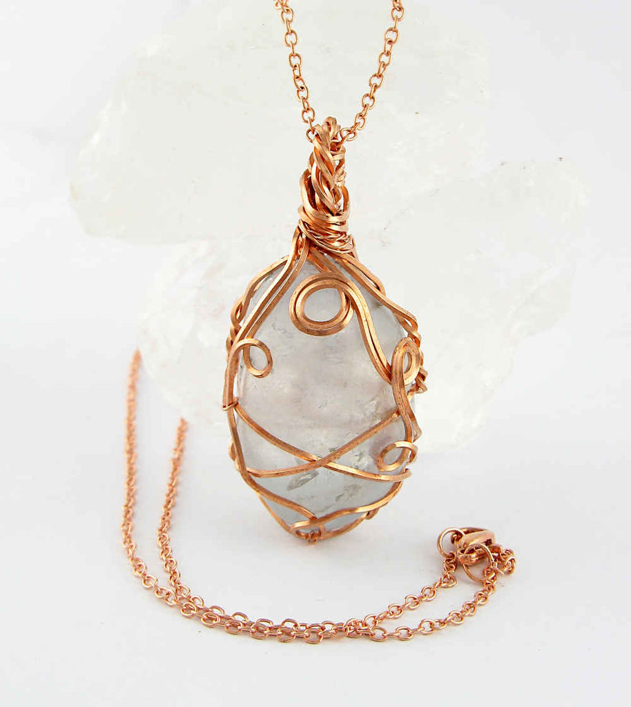 Polished Celestite Pendant Copper Wire Wrapped 8 wh049